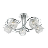 REH0550 5 Light Semi Flush Decorative Glass Polished Chrome Frame