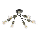 6 Light Semi Flush Black & Antique Brass