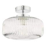 Bathroom Semi Flush Ceiling Light Ribbed Glass Polished Chrome Ip44