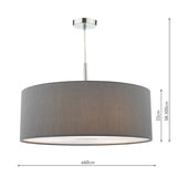 60Cm 3 Light Pendant Slate Grey With Diffuser