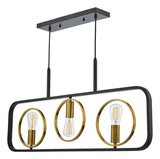 3 Light Bar Pendant Satin Black Antique Gold