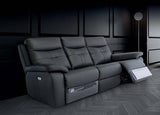 Sop03Charcoal Leather Electric 3 Seater Recliner - Charcoal