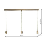 3 Light Antique Brass E27 Suspension With Clear Cable