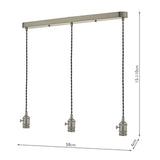 3 Light Bar Suspension Antique Chrome With Grey Cable