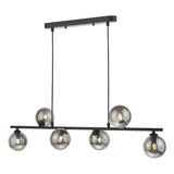 6 Light Bar Pendant Matt Black Smoked Glass