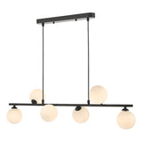 6 Light Bar Pendant Matt Black Opal Glass