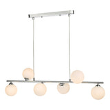6 Light Bar Pendant Polished Chrome Opal Glass