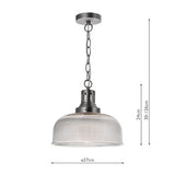 1 Light Pendant Antique Chrome Textured Glass