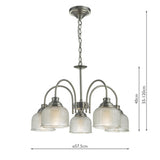 5Lt Pendant Antique Chrome & Textured Glass