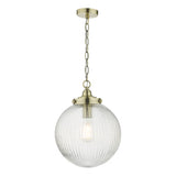 TAM0175 1 Light Single Pendant Antique Brass Ribbed Glass