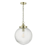 1 Light Single Pendant Antique Brass Ribbed Glass