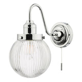 Bathroom Wall Light Polished Chrome Ribbed Glass Ip44