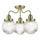 TAM5375-IP44 3 Light Bathroom Semi Flush Antique Brass Ribbed Glass Ip44
