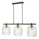 TEH0354 3 Light Bar Pendant Matt Black Textured Glass