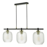3 Light Bar Pendant Matt Black Textured Glass