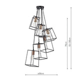 6 Light Cluster Pendant Matt Black & Copper