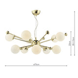 10 Light Pendant Polished Gold Opal Glass