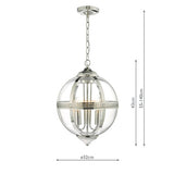 3 Light Pendant Polished Nickel & Glass