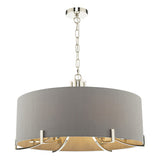 VEY0639 6 Light Pendant Polished Nickel With Grey Shade