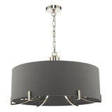 6 Light Pendant Polished Nickel With Grey Shade