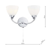 2 Light Wall Light Polished Chrome Opal Glass