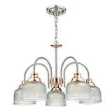 WHA0546 5Lt Pendant Satin Chrome Copper Detail Glass Shades