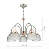 5Lt Pendant Satin Chrome Copper Detail Glass Shades
