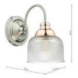 Wall Light Satin Chrome, Copper & Glass