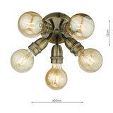 5 Light Flush Antique Brass