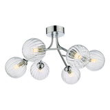 YIS6450 6 Light Semi Flush Polished Chrome Ribbed Glass