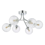6 Light Semi Flush Polished Chrome Ribbed Glass